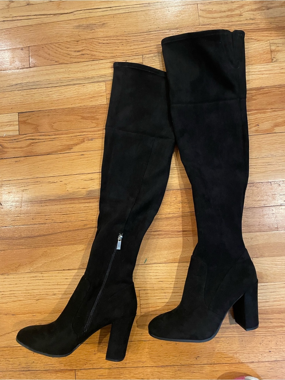 Kenneth Cole Black Suede Over-the-Knee Block Heel Boots